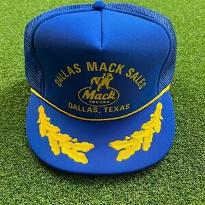Vintage Nissin Mack Trucks Dallas Texas Snapback Trucker Hat Leaf Brim USA